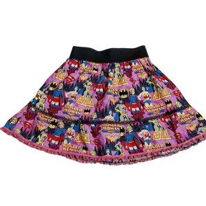 Handmade Girls Sz 9/10 Supergirl Batgirl Wonderwoman Tiered Elastic Waist Skirt